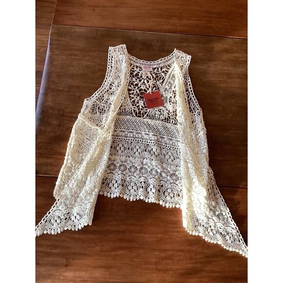 MOSSIMO Bohemian Lace Open Front Vest BOHO CHIC 100% Cotton Ivory Medium - Large - Picture 4 of 14